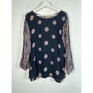 New Options By Kate Geddes Women Navy Purple Textured Boho Top Small Long Sleeve